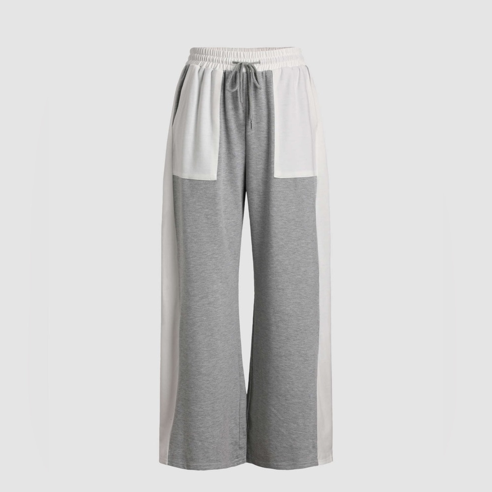 Trendy Patchy Drawstring Wide Leg Sweatpants